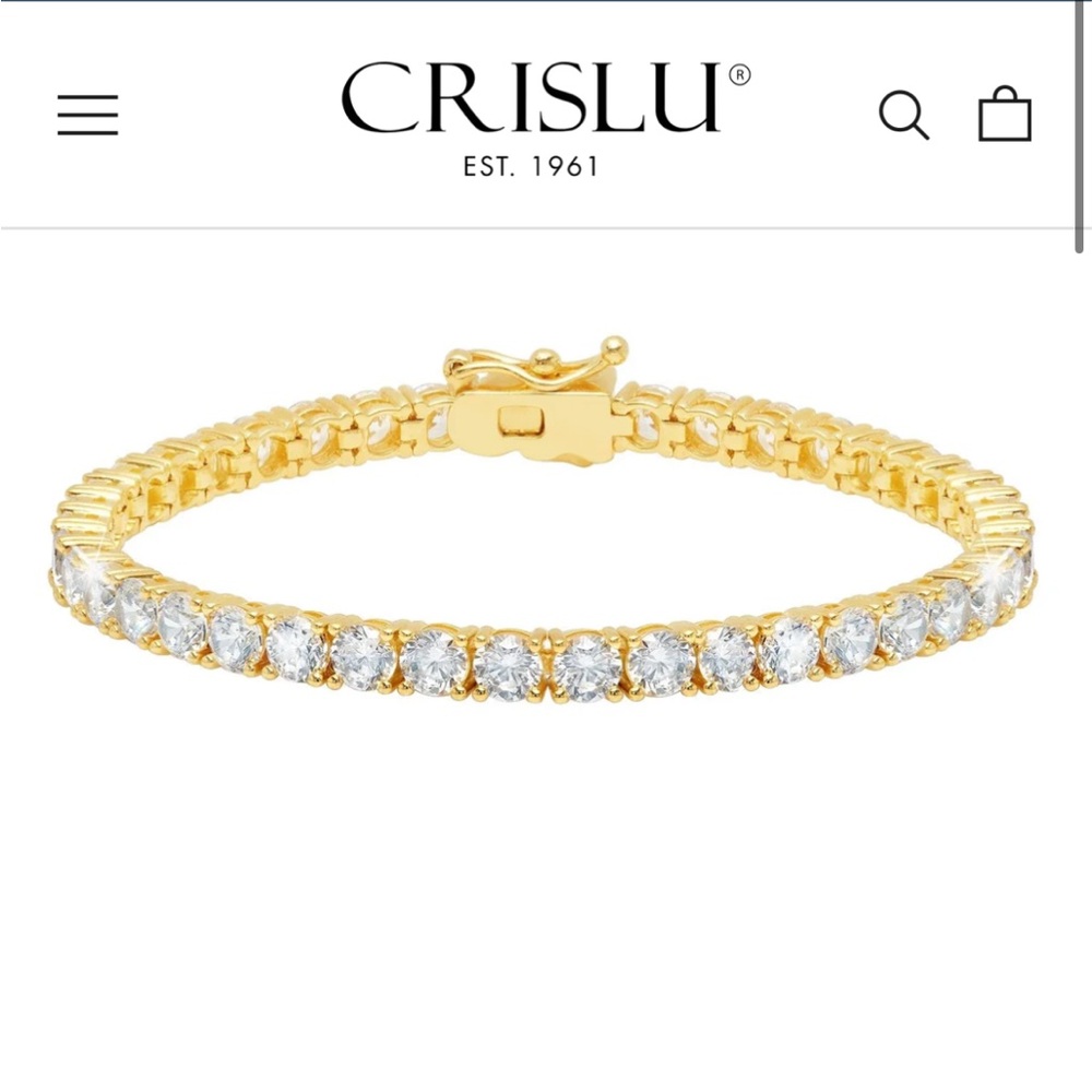Crislu Gold Crystal Tennis Bracelet — Classic Clear Stones